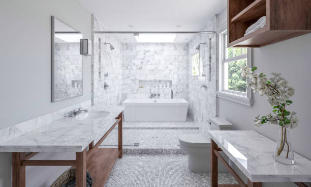 Bathroom natural white stone | Webb Carpet Company