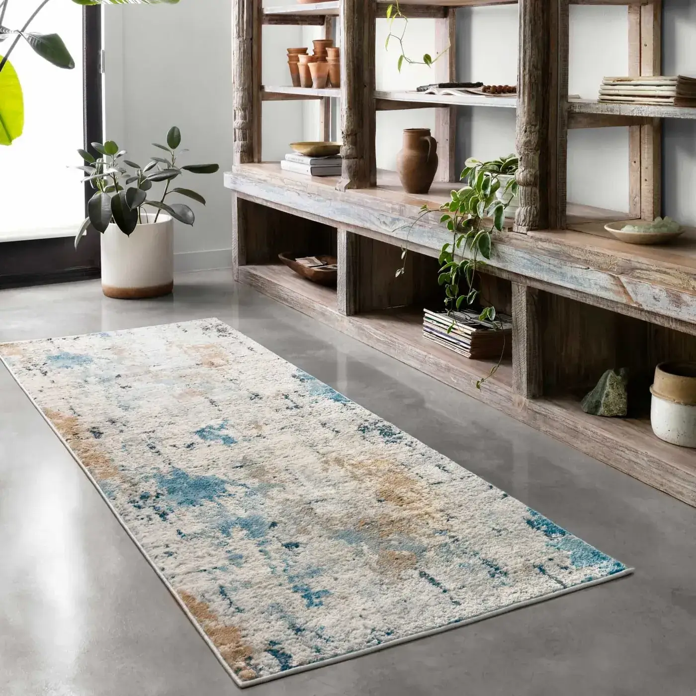 ALCHALC-01SNSL__5Broomscene_5D_3_1400x Loloi area rug in a distressed white, blue, and brown abstract pattern | Webb Carpet Company