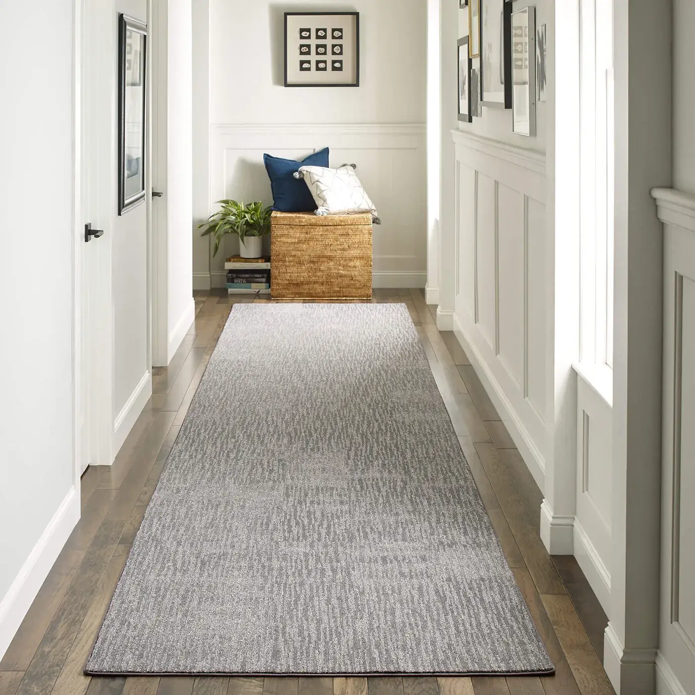 DynamicVision-HDE96-00501-Houndstooth-Hallway-2-V A long, grey Shaw Floors area rug | Webb Carpet Company